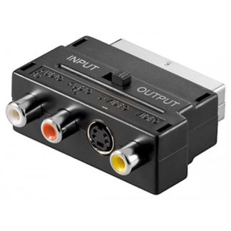 Adattatore audio video IN-OUT, Spina scart (21-pin), nero- Spina scart (21-pin) 3 prese RCA + Presa